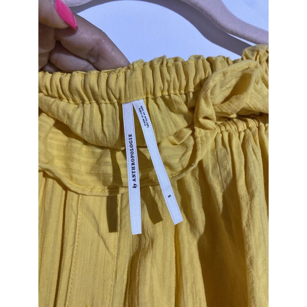 Anthropologie Dress S Yellow Maxi Beachy Ruffle Tiered Off Shoulder Gauze Boho - Picture 9 of 14